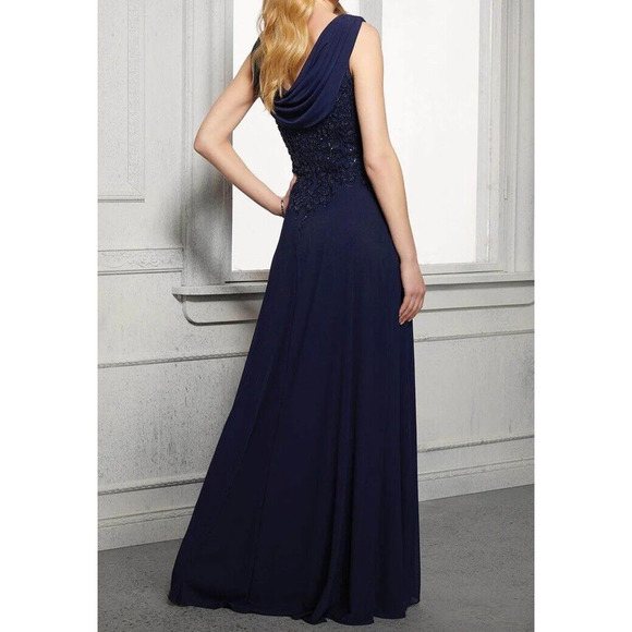 MGNY Madeline Gardner for NY by Mori Lee Dress 72414 Navy Sz. 16 (Sample) - Picture 2 of 9